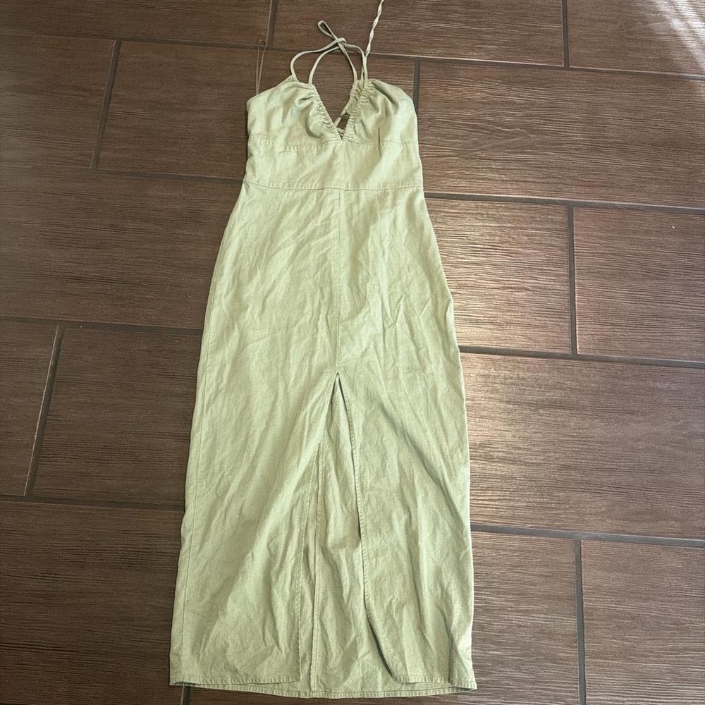 Zara Sage Halter Midi Dress with Front Slit